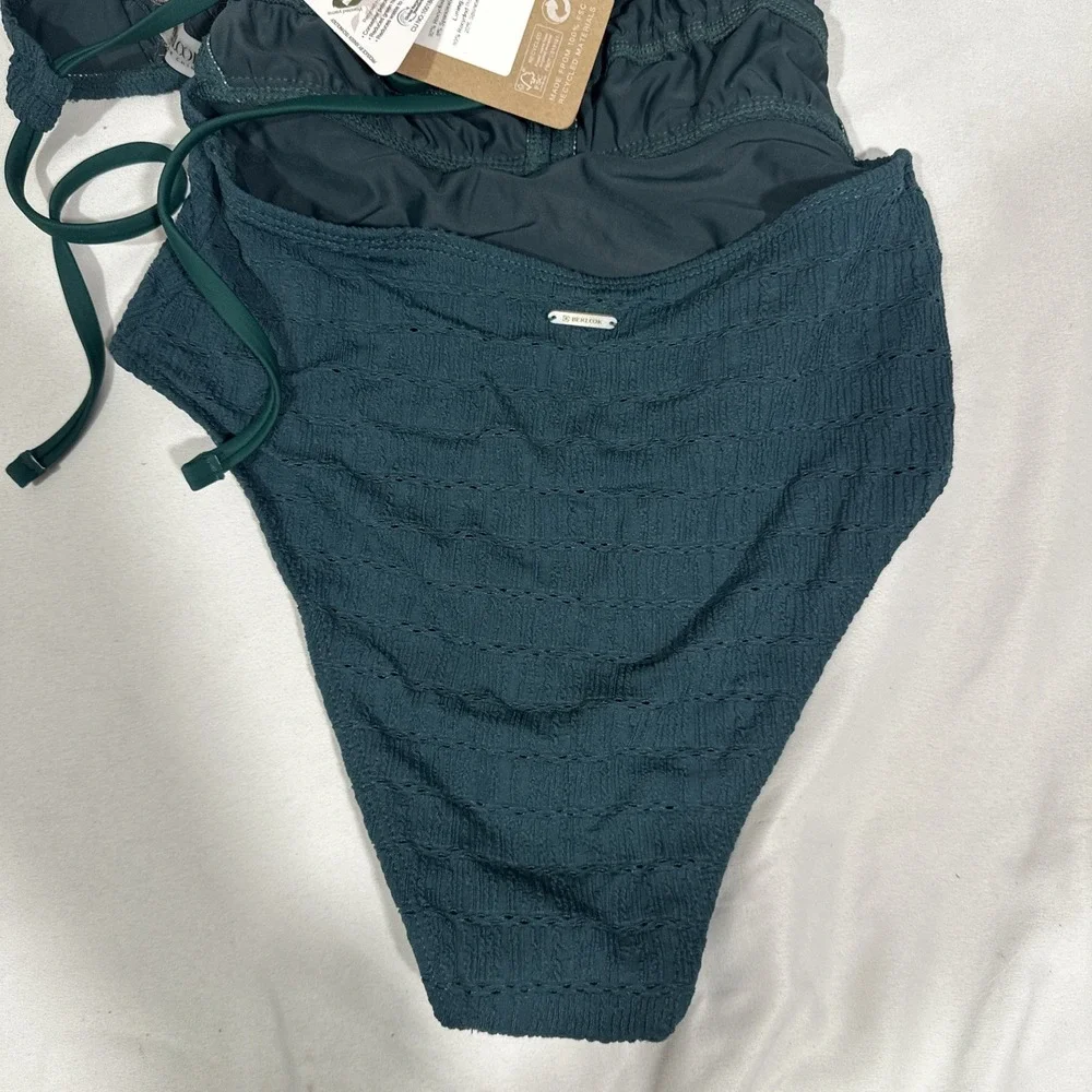 NWT $55 Berlook‎ [ Small ] Dark Green Textured Plunge One-Piece Swimsuit #7077